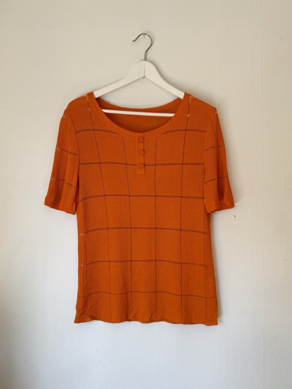 Vintage Orange Short-Sleeve Grid Top